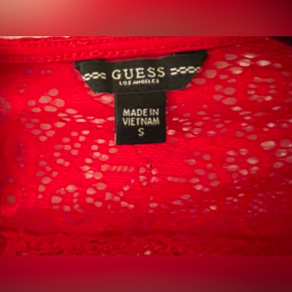 Guess Red 3/4 Sleeve Lace Mini Dress. Size S - Picture 3 of 3